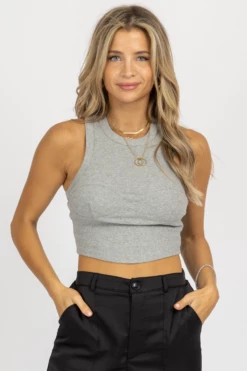 REHAB MOCK NECK STITCH BUST TANK IN GREY