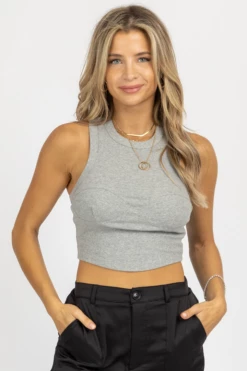 REHAB MOCK NECK STITCH BUST TANK IN GREY