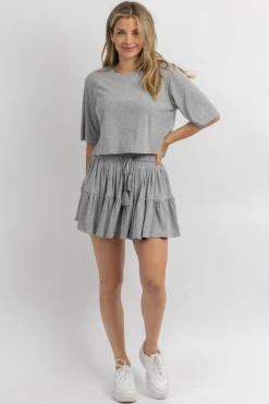 MABLE HEATHER GREY CROP + TIER MINI SKORT SET NEW ARRIVALS