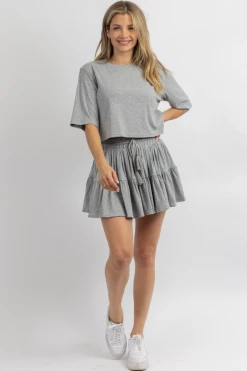 MABLE HEATHER GREY CROP + TIER MINI SKORT SET NEW ARRIVALS
