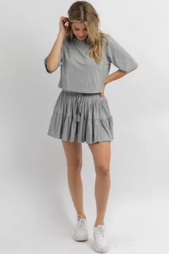 MABLE HEATHER GREY CROP + TIER MINI SKORT SET NEW ARRIVALS
