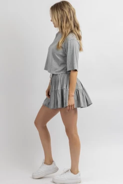 MABLE HEATHER GREY CROP + TIER MINI SKORT SET NEW ARRIVALS