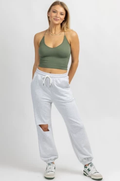 HEY BABE NEW ARRIVALS GREY MARBLE RIPPED DRAWSTRING JOGGER