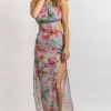 OLIVACEOUS NEW ARRIVALS GREY + FUCHSIA FLORAL OPEN BACK MAXI DRESS *BACK IN STOCK*