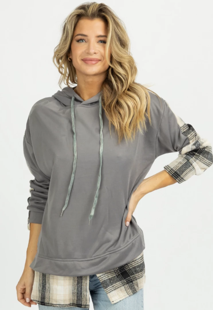 THE FREE YOGA NEW ARRIVALS GREY PLAID CONTRAST SHIRT HOODIE 2 THE FREE YOGA NEW ARRIVALS GREY PLAID CONTRAST SHIRT HOODIE