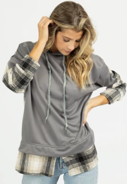 THE FREE YOGA NEW ARRIVALS GREY PLAID CONTRAST SHIRT HOODIE 10 THE FREE YOGA NEW ARRIVALS GREY PLAID CONTRAST SHIRT HOODIE
