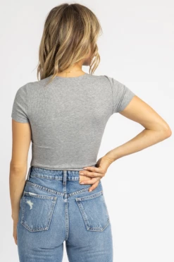 FORE COLLECTION CLOTHING GREY RIBBED SIDE BUTTON BODYSUIT