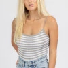 DYNAMIC FASHION GREY STRIPED LOW BACK BODYSUIT