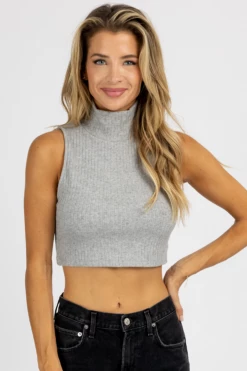 LE LIS HEATHER GREY MOCKNECK SLEEVELESS CROP TOP NEW ARRIVALS 10 LE LIS HEATHER GREY MOCKNECK SLEEVELESS CROP TOP NEW ARRIVALS