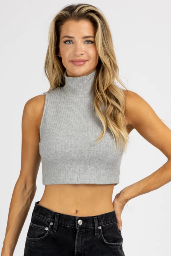LE LIS HEATHER GREY MOCKNECK SLEEVELESS CROP TOP NEW ARRIVALS 2 LE LIS HEATHER GREY MOCKNECK SLEEVELESS CROP TOP NEW ARRIVALS