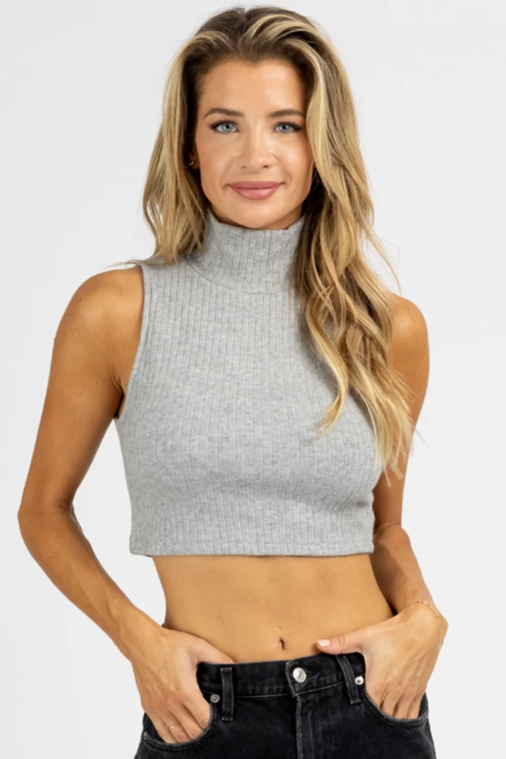 LE LIS HEATHER GREY MOCKNECK SLEEVELESS CROP TOP NEW ARRIVALS 1 LE LIS HEATHER GREY MOCKNECK SLEEVELESS CROP TOP NEW ARRIVALS