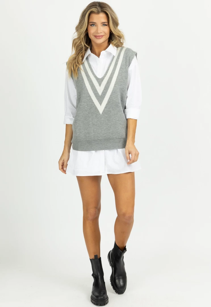 ALL ROW HEATHER GREY VARSITY STRIPED SWEATER VEST 2 ALL ROW HEATHER GREY VARSITY STRIPED SWEATER VEST