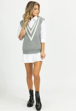 ALL ROW HEATHER GREY VARSITY STRIPED SWEATER VEST 9 ALL ROW HEATHER GREY VARSITY STRIPED SWEATER VEST