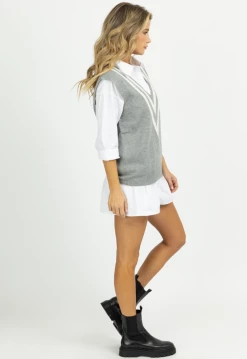 ALL ROW HEATHER GREY VARSITY STRIPED SWEATER VEST 10 ALL ROW HEATHER GREY VARSITY STRIPED SWEATER VEST