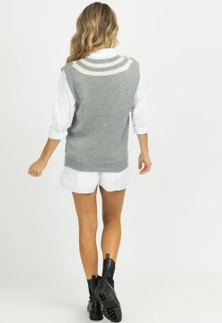 ALL ROW HEATHER GREY VARSITY STRIPED SWEATER VEST 11 ALL ROW HEATHER GREY VARSITY STRIPED SWEATER VEST