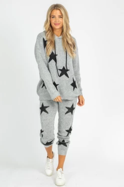 BLUE BUTTERCUP CLOTHING GREY + BLACK STAR KNIT JOGGERS