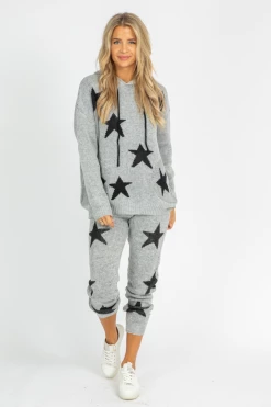 BLUE BUTTERCUP CLOTHING GREY + BLACK STAR KNIT JOGGERS