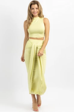 FORE COLLECTION HAVANA LIME TIE FRONT MAXI SKIRT SET NEW ARRIVALS