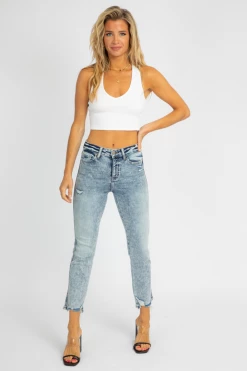 FLYING MONKEY HIGH RISE ACID WASHED STRAIGHT JEAN