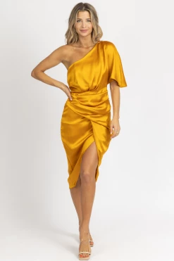 DO + BE NEW ARRIVALS HONEY ASYMMETRIC SATIN MIDI DRESS *BACK IN STOCK*