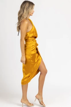 DO + BE NEW ARRIVALS HONEY ASYMMETRIC SATIN MIDI DRESS *BACK IN STOCK*