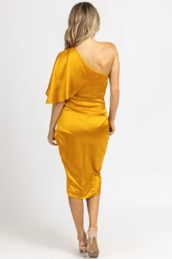 DO + BE NEW ARRIVALS HONEY ASYMMETRIC SATIN MIDI DRESS *BACK IN STOCK*