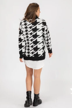 MAY BLUE HOUNDSTOOTH TURTLENECK SWEATER DRESS CLOTHING