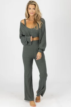 CRESCENT NEW ARRIVALS OLIVE RIBBED 3-PIECE CARDIGAN SET *BACK IN STOCK*