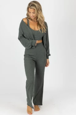 CRESCENT NEW ARRIVALS OLIVE RIBBED 3-PIECE CARDIGAN SET *BACK IN STOCK*