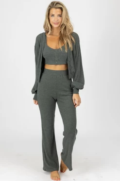 CRESCENT NEW ARRIVALS OLIVE RIBBED 3-PIECE CARDIGAN SET *BACK IN STOCK*
