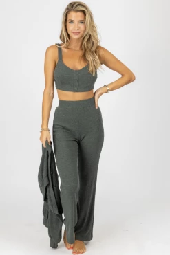 CRESCENT NEW ARRIVALS OLIVE RIBBED 3-PIECE CARDIGAN SET *BACK IN STOCK*