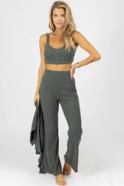 CRESCENT NEW ARRIVALS OLIVE RIBBED 3-PIECE CARDIGAN SET *BACK IN STOCK*