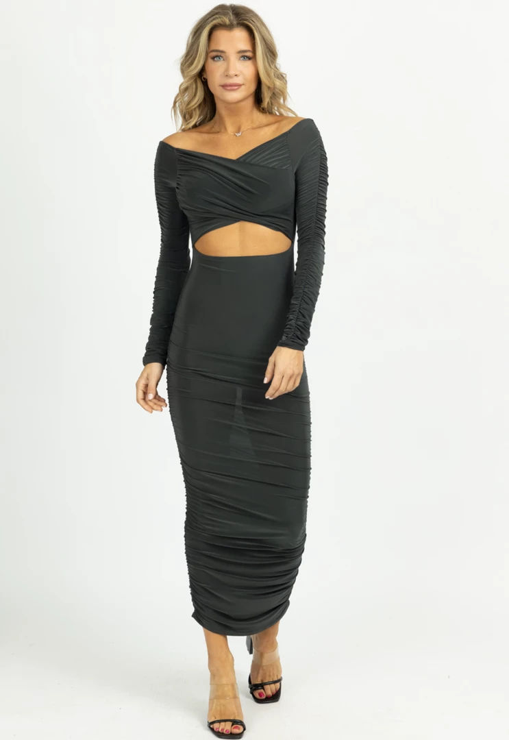 ENDLESS BLU NEW ARRIVALS HUNTER OFF-SHOULDER SHIRRED SLINKY MIDI DRESS 5 ENDLESS BLU NEW ARRIVALS HUNTER OFF-SHOULDER SHIRRED SLINKY MIDI DRESS