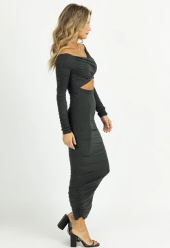 ENDLESS BLU NEW ARRIVALS HUNTER OFF-SHOULDER SHIRRED SLINKY MIDI DRESS 12 ENDLESS BLU NEW ARRIVALS HUNTER OFF-SHOULDER SHIRRED SLINKY MIDI DRESS