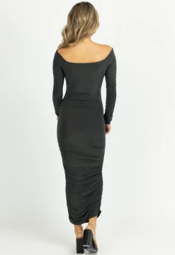 ENDLESS BLU NEW ARRIVALS HUNTER OFF-SHOULDER SHIRRED SLINKY MIDI DRESS 13 ENDLESS BLU NEW ARRIVALS HUNTER OFF-SHOULDER SHIRRED SLINKY MIDI DRESS