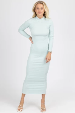 WINWIN APPAREL MISTY BLUE LONG SLEEVE OPEN BACK DRESS NEW ARRIVALS