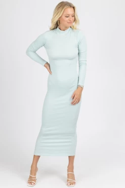 WINWIN APPAREL MISTY BLUE LONG SLEEVE OPEN BACK DRESS NEW ARRIVALS