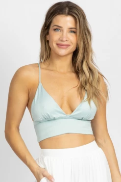 MUSTARD SEED NEW ARRIVALS ICE BLUE SATIN CROP TOP
