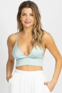 MUSTARD SEED NEW ARRIVALS ICE BLUE SATIN CROP TOP