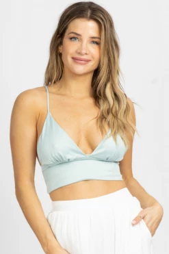 MUSTARD SEED NEW ARRIVALS ICE BLUE SATIN CROP TOP