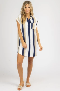 STYLE U CLOTHING INDIGO + IVORY STRIPED MINI DRESS