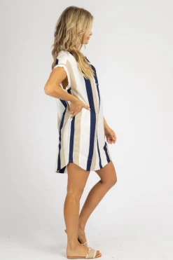 STYLE U CLOTHING INDIGO + IVORY STRIPED MINI DRESS