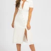 FORE COLLECTION IVORY ASYMMETRICAL BUTTON MIDI DRESS *BACK IN STOCK*