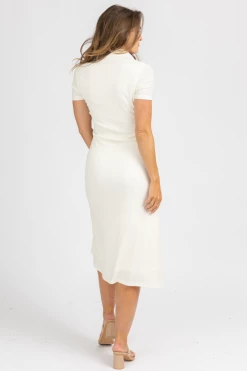 FORE COLLECTION IVORY ASYMMETRICAL BUTTON MIDI DRESS *BACK IN STOCK*