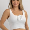 PROMESA NEW ARRIVALS IVORY BOW BLISS KNIT RIBBED TANK