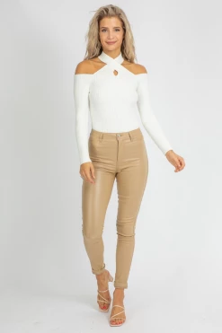 IDEM DITTO CLOTHING CREAM CROSS-NECK RIBBED KNIT