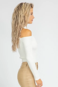 IDEM DITTO CLOTHING CREAM CROSS-NECK RIBBED KNIT