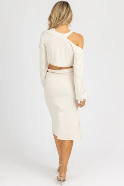 ENDLESS BLU LIGHT SAND CUTOUT CROP + MIDI SKIRT SET NEW ARRIVALS