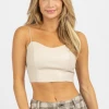 LENA IVORY FAUX LEATHER BUSTIER CROP