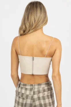 LENA IVORY FAUX LEATHER BUSTIER CROP